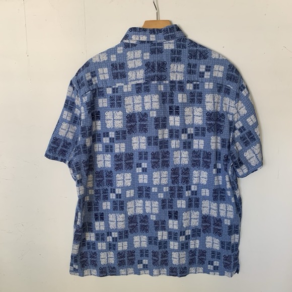 Nat Nast Mens Blue Silk Cotton Geometric Print Short Sleeve Button Down Shirt L - Picture 4 of 7